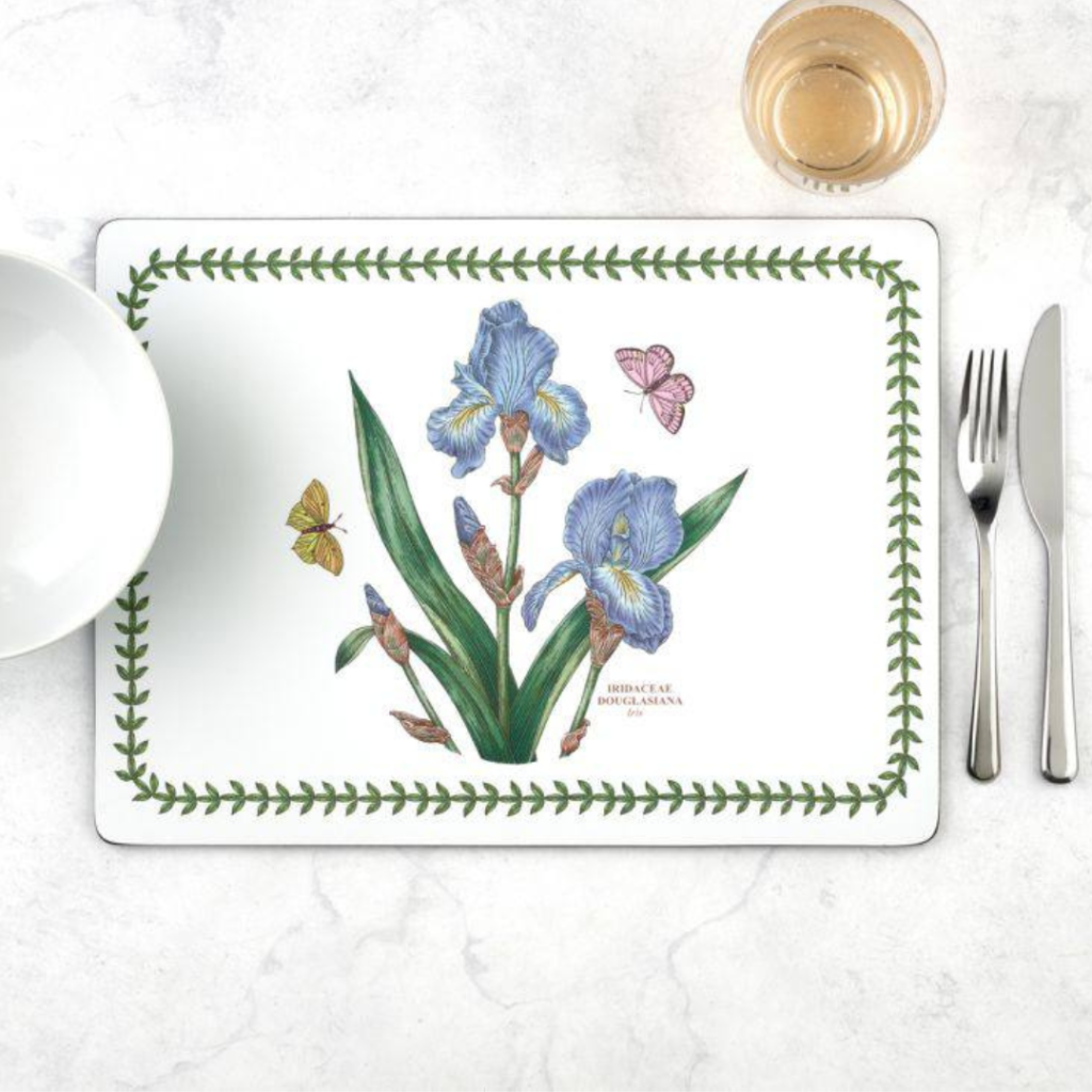 Set of four floral botanical placemats arranged neatly, representing the chaotic ordering of draft projections for Malachi Fields