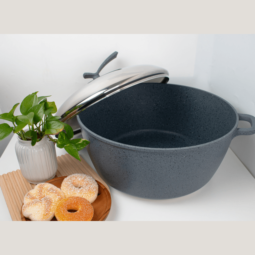K&I 40CM DieCast Granite Coated Casserole Cookware Pot With Lid