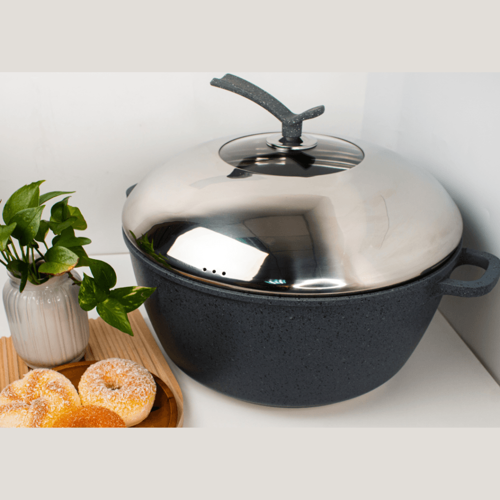 K&I 40CM DieCast Granite Coated Casserole Cookware Pot With Lid