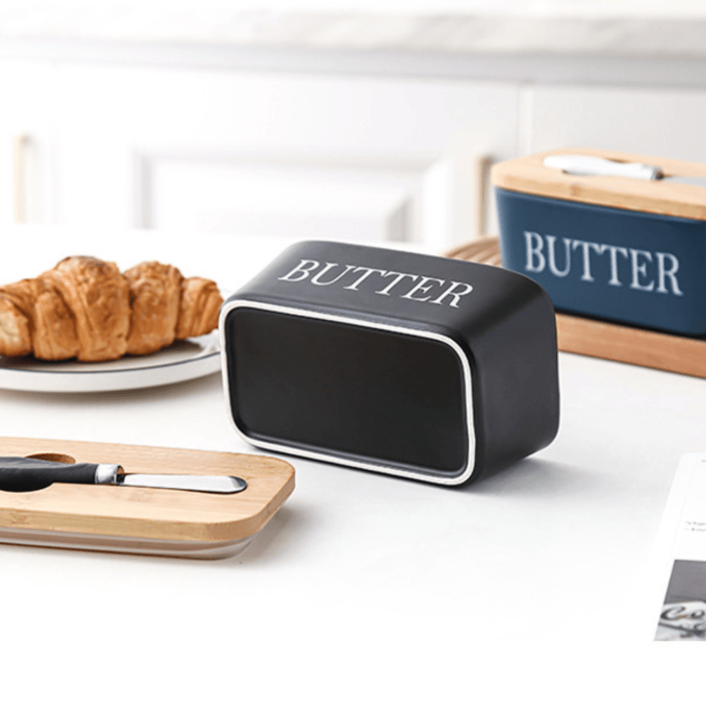 Nordic Ceramic Butter Box with Butter Knife and Bamboo Lid (1 unit ...