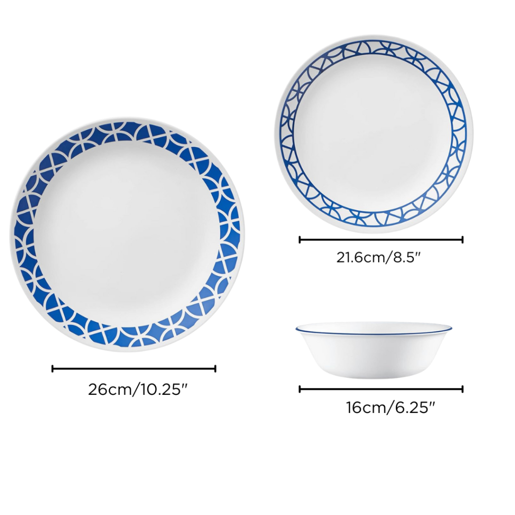 Corelle Cobalt Circles - Set da tavola per 4 pezzi, colore: Blu