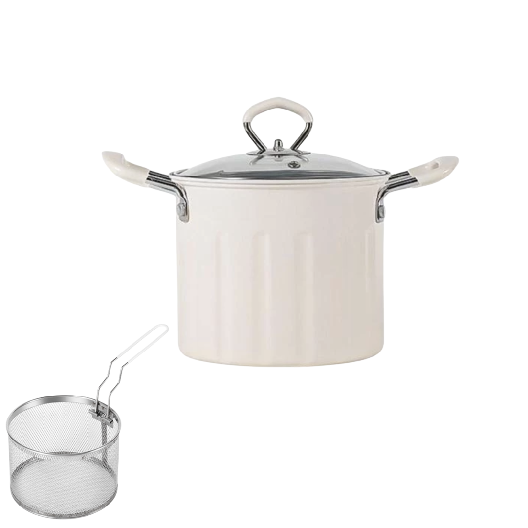 NordFry WhiteCream 3L Enamel Deep Frying Pot with Glass Lid & 304 Stainless Steel Basket – Minimalist Nordic Oil Pot (6)