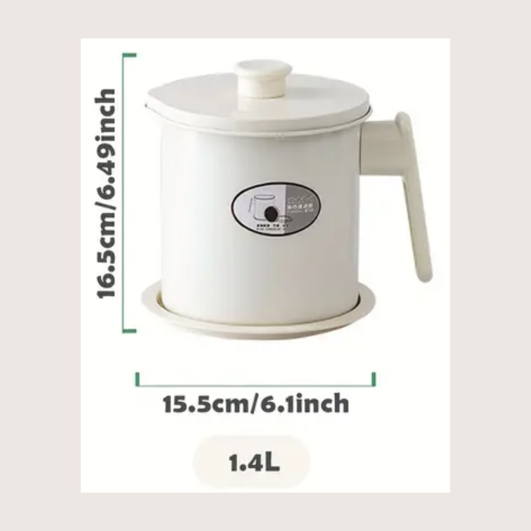 NordFry WhiteCream Enamel Oil Container with Lid & Strainer – Minimalist Kitchen Grease Pot (1.4L) (6)