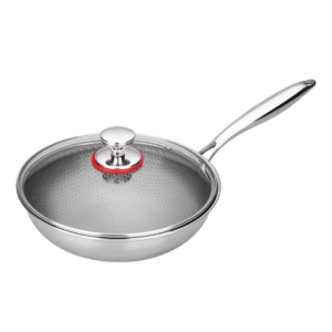 HexaCook 26cm Deep Honeycomb Non-Stick Pan with Glass Lid & Single Handle – Stainless Steel Stir Fry Pot