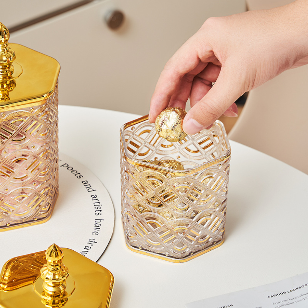 Airtight Container Plastic Jar Small Gold Hexagon Canister (1Pc) (3)
