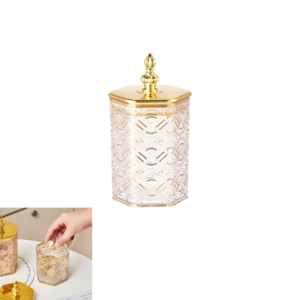 Airtight Container Plastic Jar Small Gold Hexagon Canister (1Pc) - Balang Biskut Raya