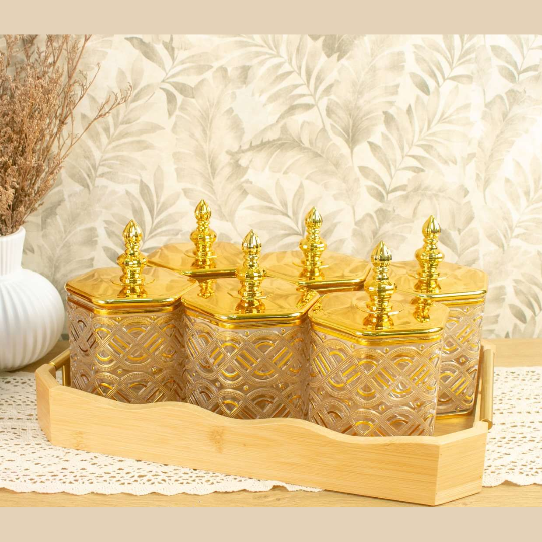 Airtight Container Plastic Jar Small Gold Hexagon Canister (1Pc) (4)