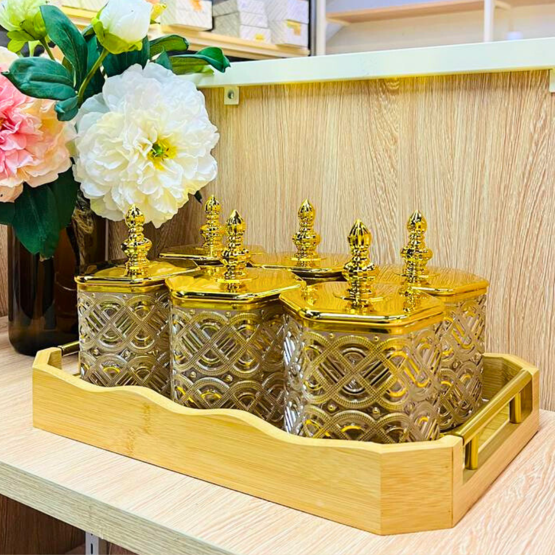 Airtight Container Plastic Jar Small Gold Hexagon Canister (1Pc) (5)