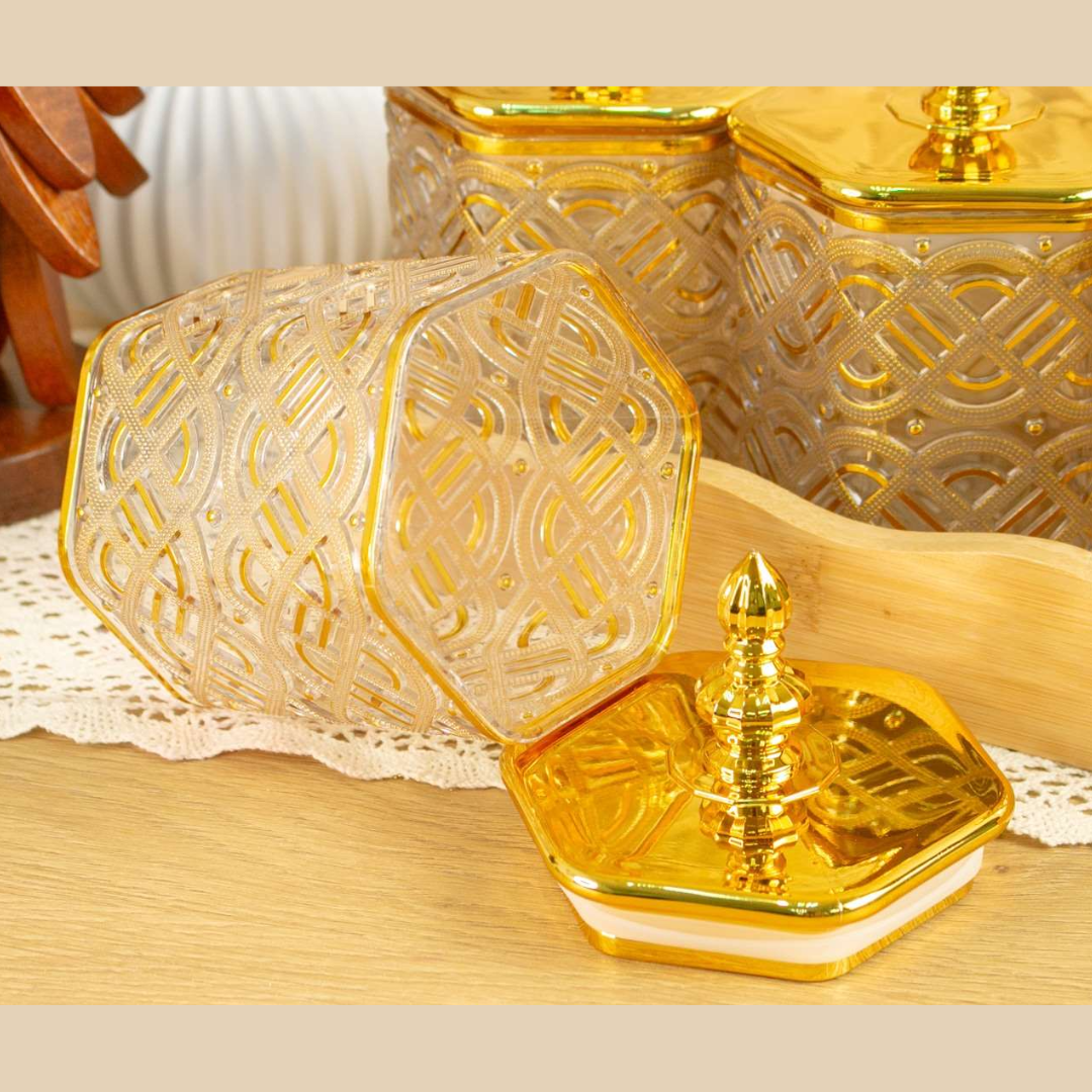 Airtight Container Plastic Jar Small Gold Hexagon Canister (1Pc) (7)