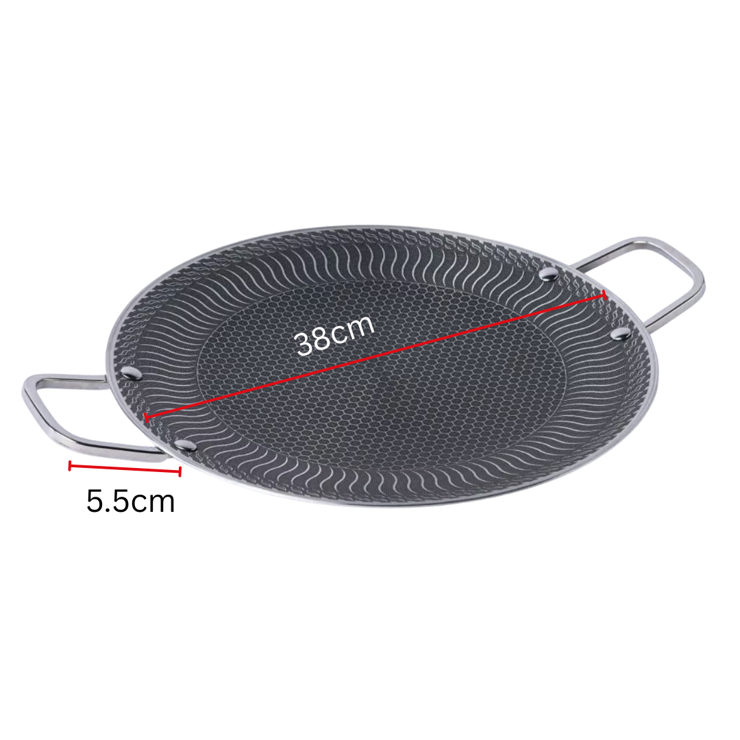 HexaCook 38cm Multipurpose Chapati Pan – 316 Stainless Steel Honeycomb Non-Stick Frying Wok with Handles + Free Gifts (2)