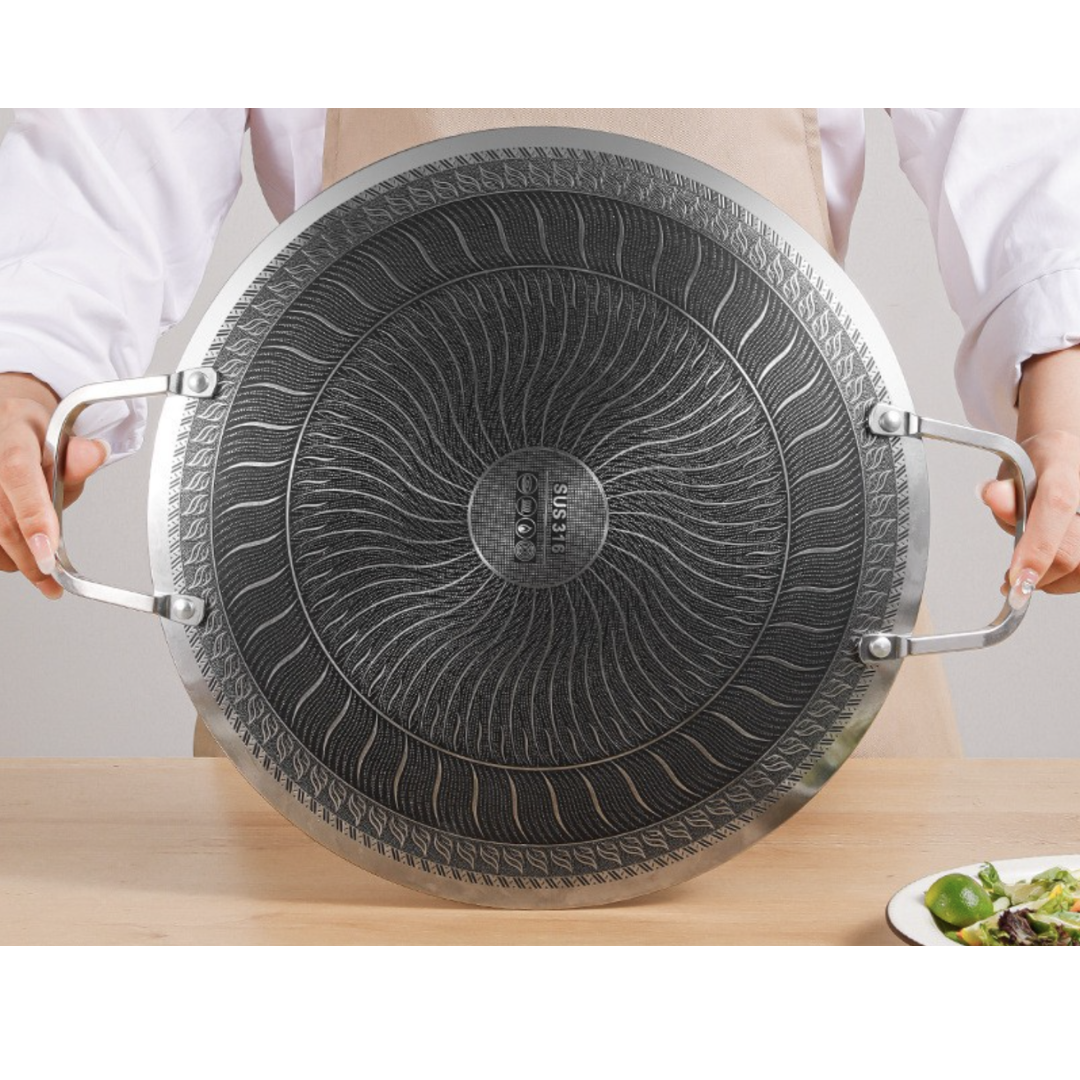 HexaCook 38cm Multipurpose Chapati Pan – 316 Stainless Steel Honeycomb Non-Stick Frying Wok with Handles + Free Gifts (3)
