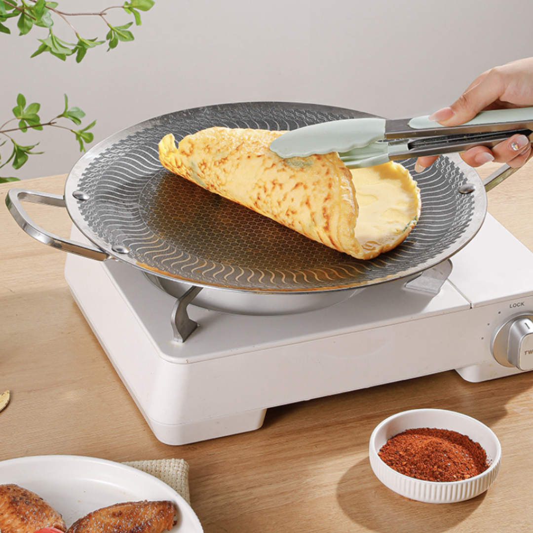 HexaCook 38cm Multipurpose Chapati Pan – 316 Stainless Steel Honeycomb Non-Stick Frying Wok with Handles + Free Gifts (4)