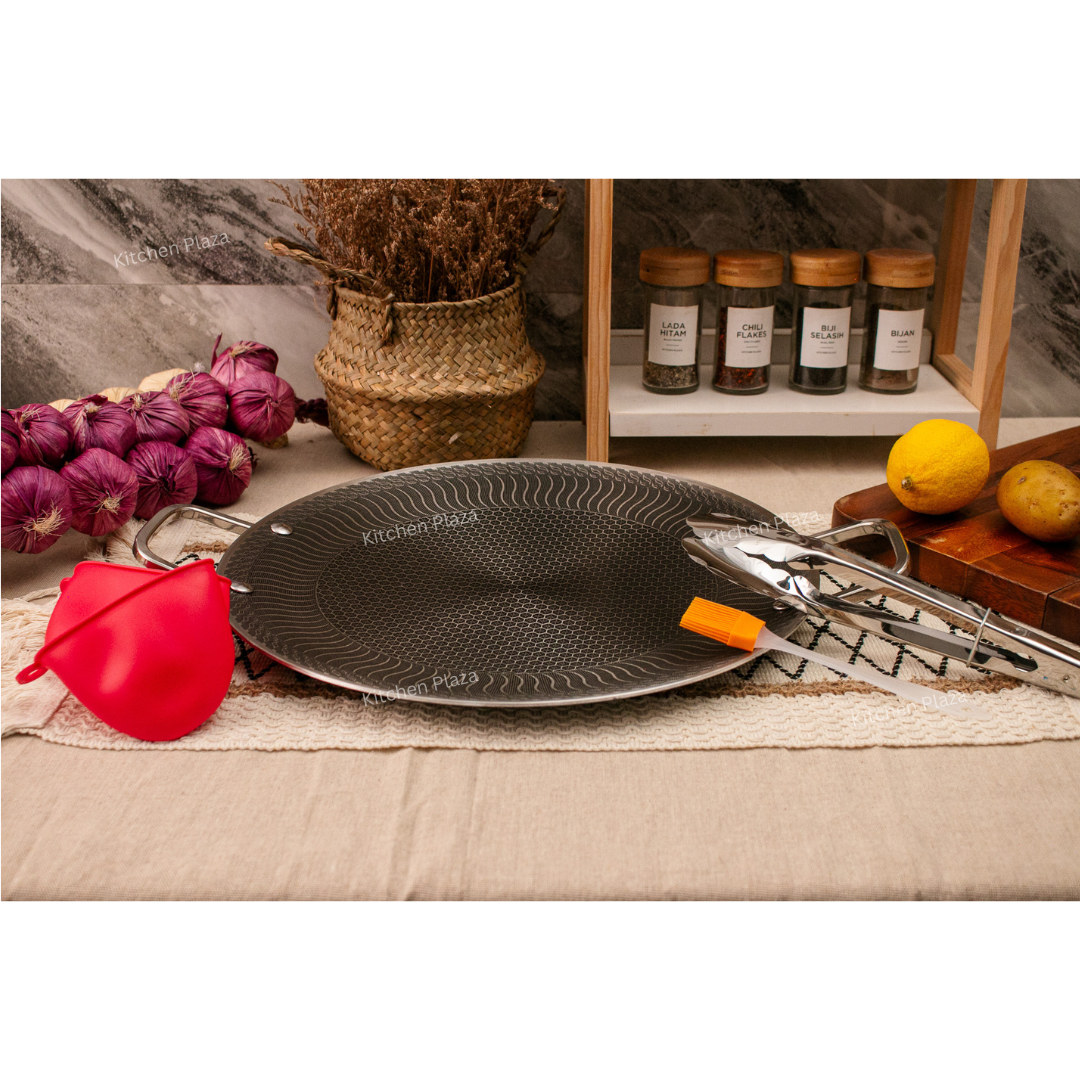 HexaCook 38cm Multipurpose Chapati Pan – 316 Stainless Steel Honeycomb Non-Stick Frying Wok with Handles + Free Gifts (5)