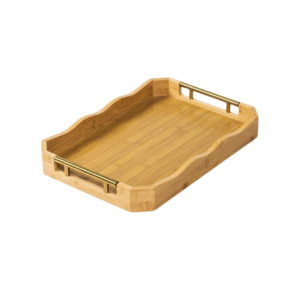 Nordic Decorative Tray Wavy Bamboo Tray with Metal Handle