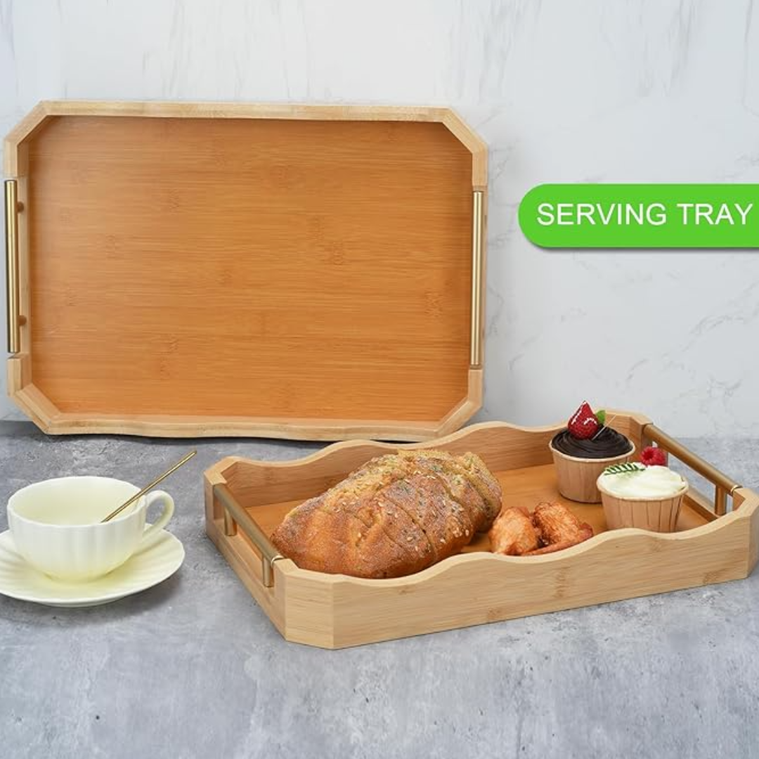 Nordic Decorative Tray Wavy Bamboo Tray with Metal Handle (7)