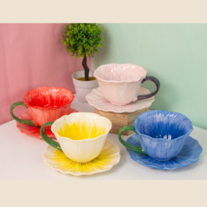 Poppy Bloom Ceramic Coffee Cup&Saucer (1 Pair)