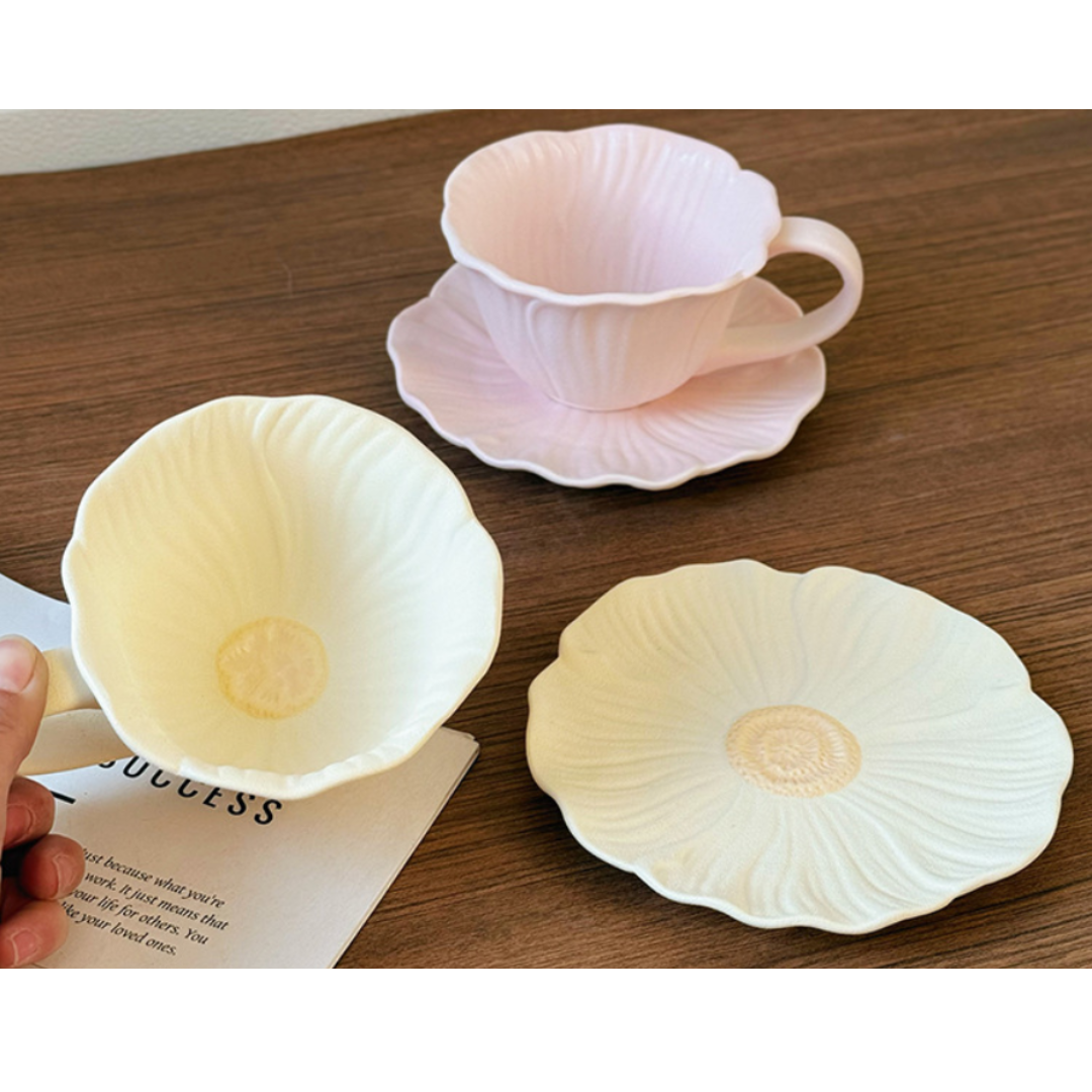 Poppy Bloom Ceramic Frosted Cup&Saucer (1pair) (2)