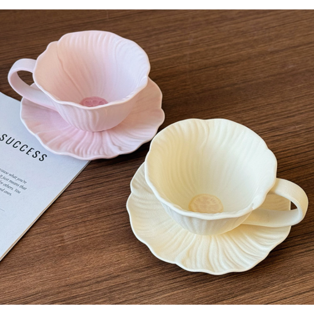 Poppy Bloom Ceramic Frosted Cup&Saucer (1pair)