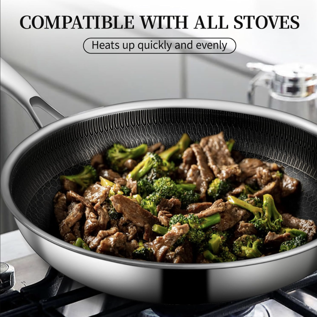 HexaCook KATA Honeycomb Double Sided Non-Stick Frying Pan with Glass Lid – Stainless Steel Cookware for Gas & Induction (5)