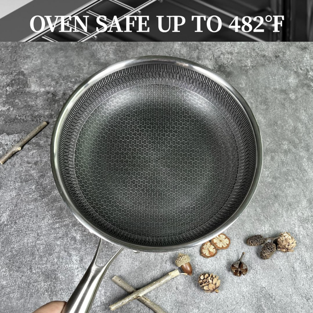 HexaCook KATA Honeycomb Double Sided Non-Stick Frying Pan with Glass Lid – Stainless Steel Cookware for Gas & Induction (6)