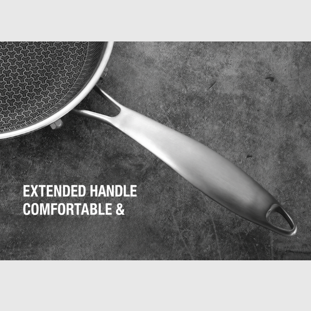 HexaCook KATA Honeycomb Double Sided Non-Stick Frying Pan with Glass Lid – Stainless Steel Cookware for Gas & Induction (8)