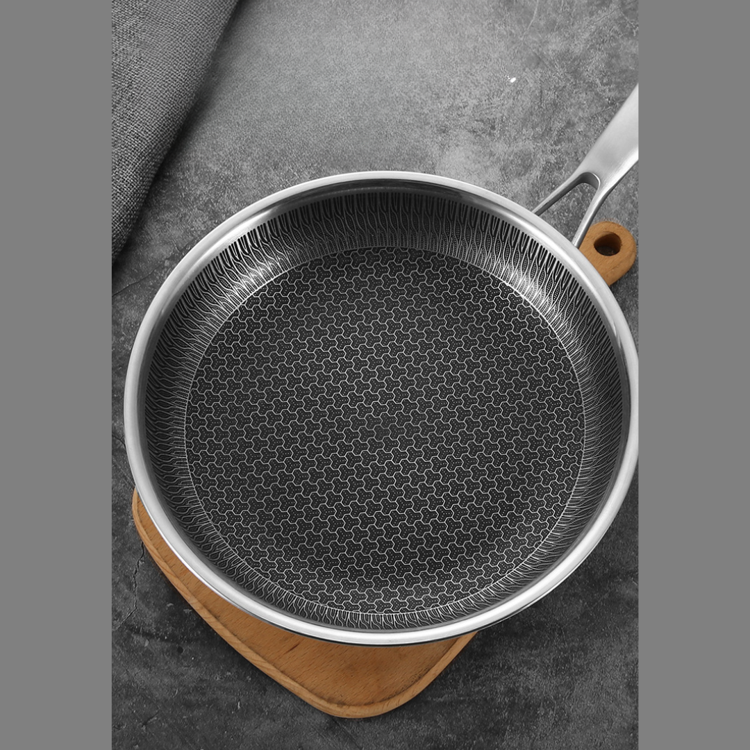 HexaCook KATA Honeycomb Double Sided Non-Stick Frying Pan with Glass Lid – Stainless Steel Cookware for Gas & Induction (9)