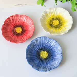 Poppy Bloom Ceramic Flower Deep Plate 8 Inch (1 Pc)