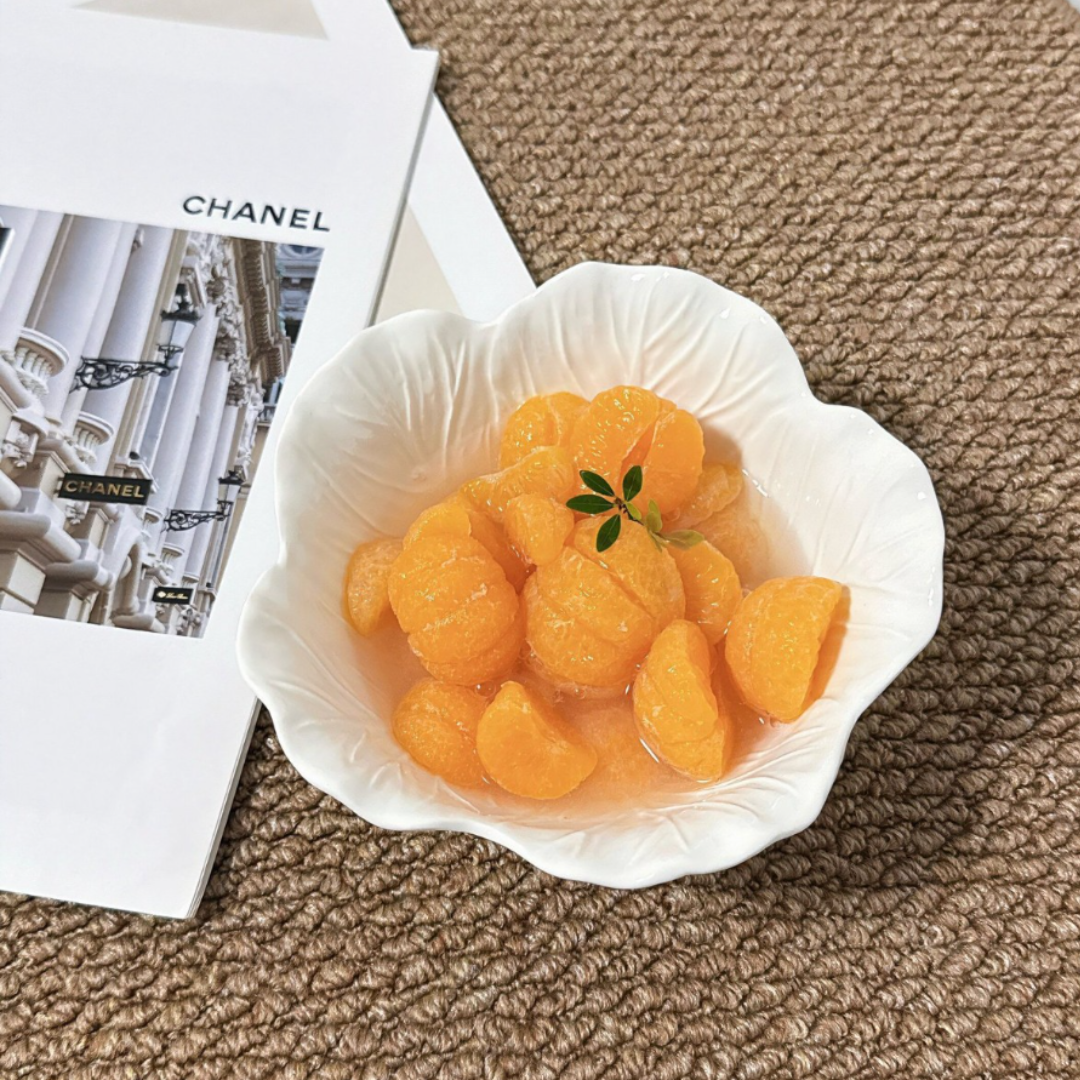 White Ceramic Cabbage Leaf Bowl Series (3)