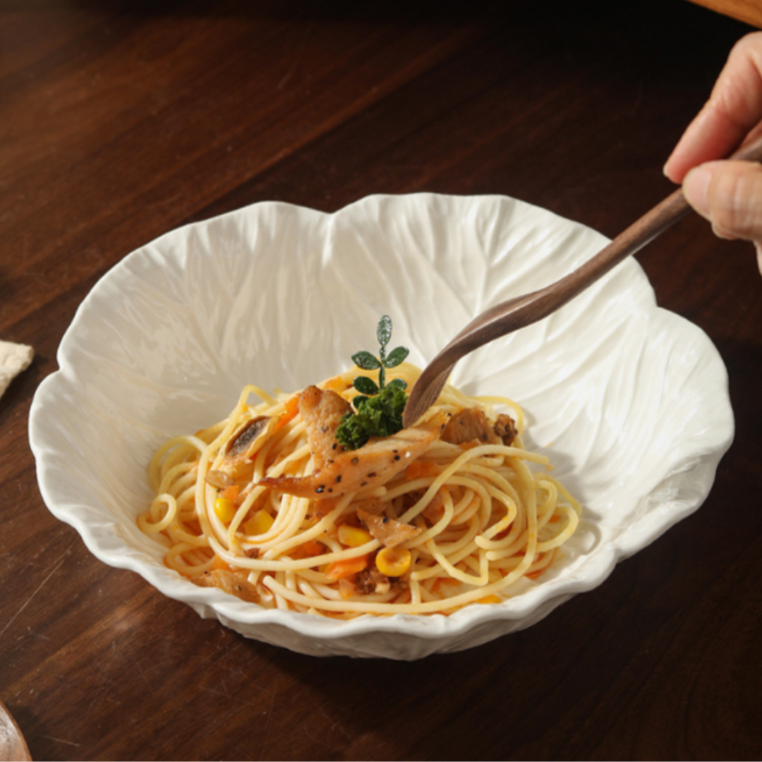 White Ceramic Cabbage Leaf Bowl Series (4)