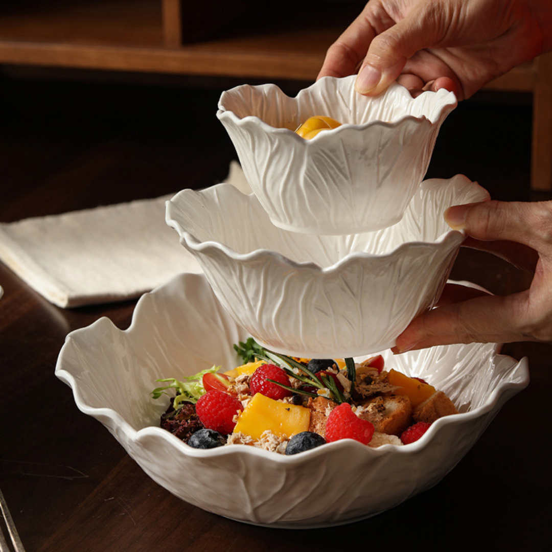 White Ceramic Cabbage Leaf Bowl Series